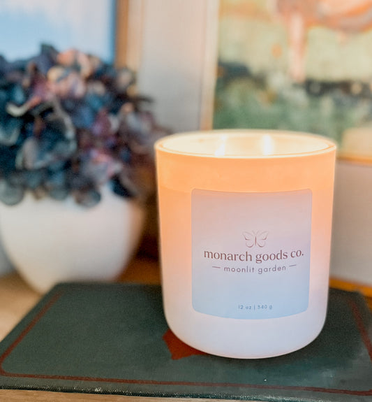 monarch goods co candle in the fragrance moonlit garden