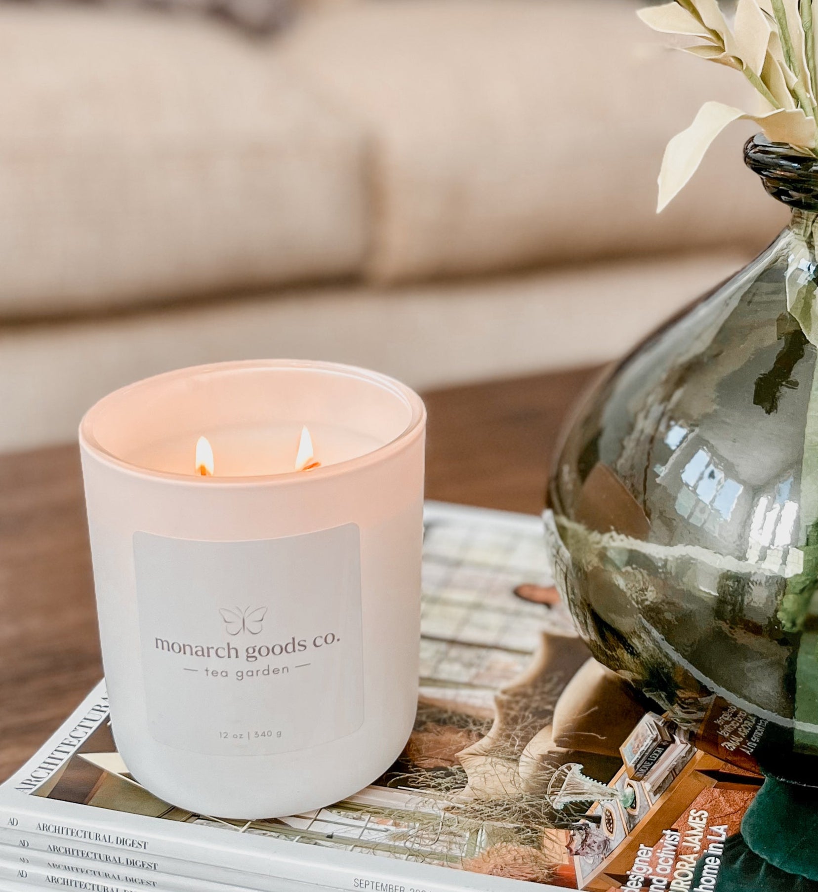 monarch goods co candle in fragrance tea garden 