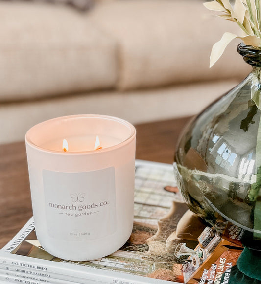 monarch goods co candle in fragrance tea garden 